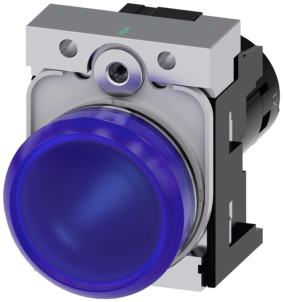SINALIZADOR LUMINOSO 22MM REDONDO METAL ALTO BRILHO AZUL LENTE PLANO 3SU12516AB501AA0 SIEMENS