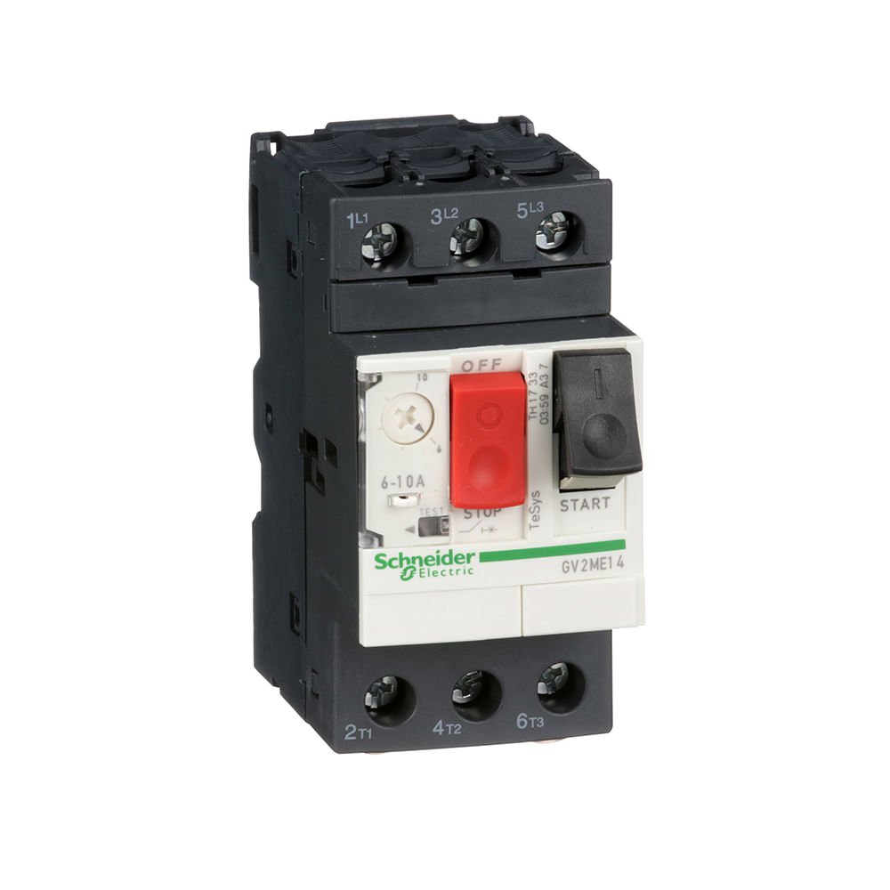 [Imagem DISJUNTOR MOTOR TESYS TRIPOLAR COM BOTÃO DE IMPULSÃO GV2 10A ATÉ 690V 50/60HZ GV2ME14 SCHNEIDER]