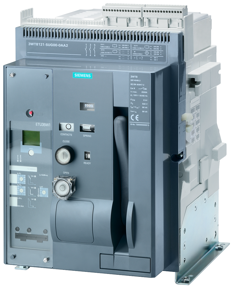 [Imagem DISJUNTOR DE POTÊNCIA DE MONTAGEM FIXA DE 3 POLOS, TAMANHO 1 IN=1250A ATÉ 500 3WT81215UN700AD2 SIEMENS]