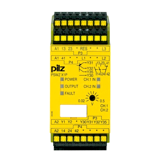 [Imagem RELÉ SEGURANÇA 0,5V 24-240VAC 2N/O 1N/C 2SO PSWZ X1P PILZ]