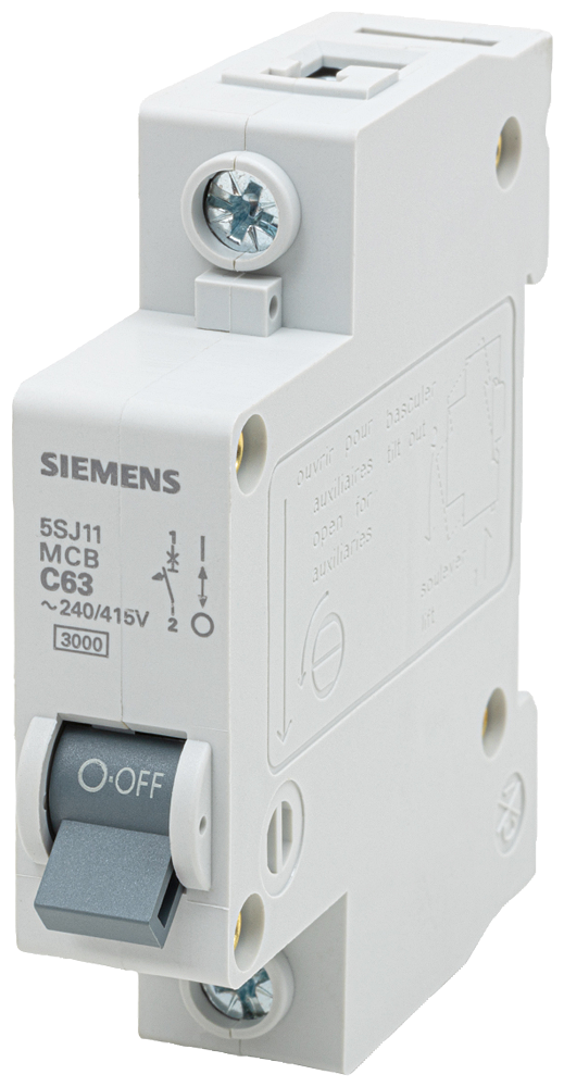 [Imagem DISJUNTOR MINI MONOPOLAR 63A 220/380V CURVA C 3KA 5SJ11637MB SIEMENS]