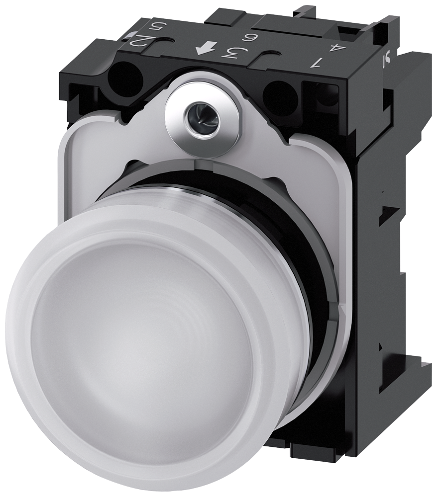 INDICADOR LUMINOSO 22 MM REDONDO METAL DE ALTO BRILHO BRANCO LENTE PLA 3SU11526AA601AA0-ZY12 SIEMENS