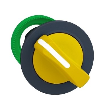 [Imagem CABEÇOTE PARA CHAVE SELETORA FACEADA Ø30MM PLÁSTICO 2 POSIÇÕES RETORNO POR MOLA MANOPLA CURTA AMARELO ZB5FD405 SCHNEIDER]