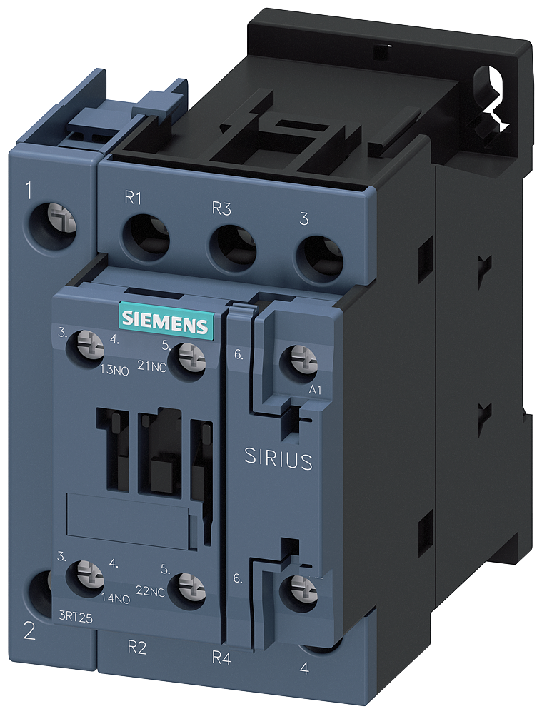 [Imagem CONTATOR, AC-3, 25A/11KW/400V, 2NA+2NF, CA 230V, 50/60HZ, DE 4 POLOS, CONEXÃO 3RT25261AL20 SIEMENS]