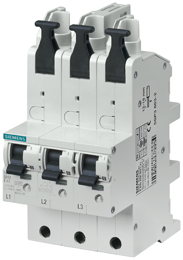 INTERRUPTOR DE PROTEÇÃO DE LINHA PRINCIPAL (SHU) 3X DE 1 POLO E 50A 230/400V 5SP38502 SIEMENS