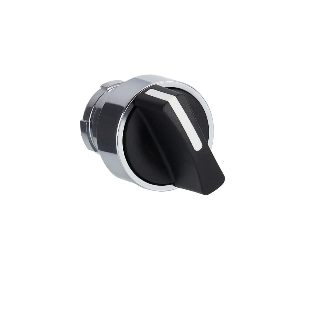 [Imagem CABEÇOTE PARA CHAVE SELETORA Ø22MM METÁLICO 2 POSIÇÕES RETORNO POR MOLA MANOPLA CURTA PRETO  ZB2BD4C SCHNEIDER]