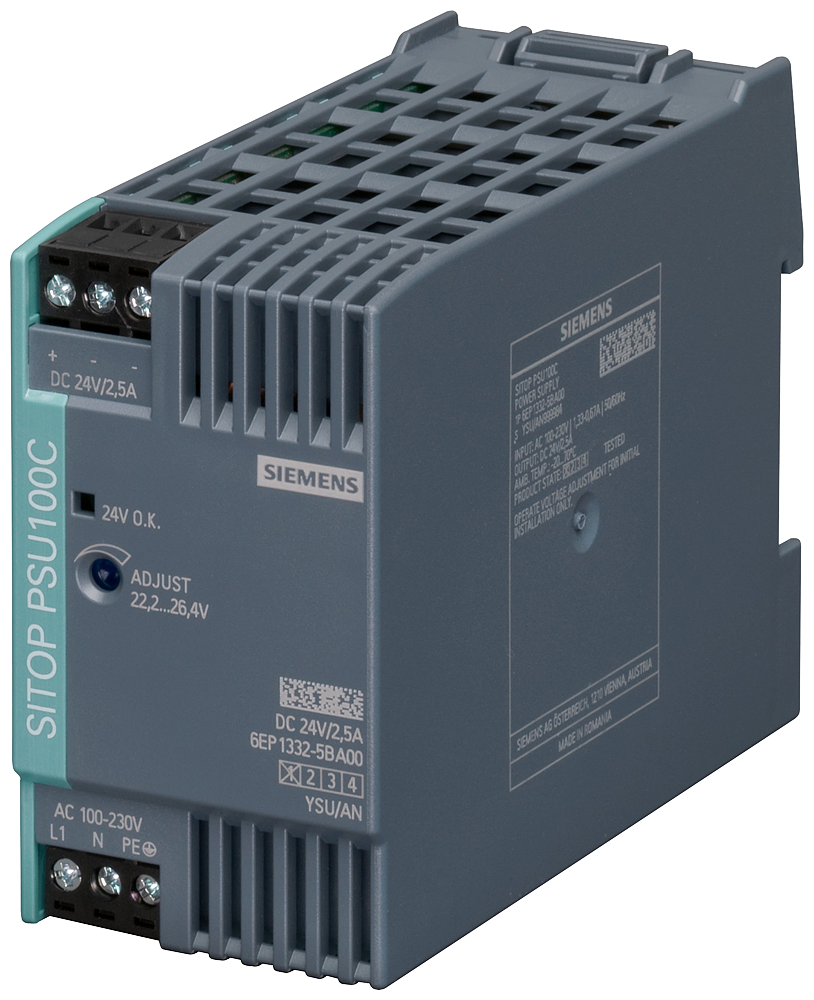 [Imagem FONTE SITOP PSU100C ENTRADA 120/230VAC SAÍDA 24V 2.5A 6EP13325BA00 SIEMENS]