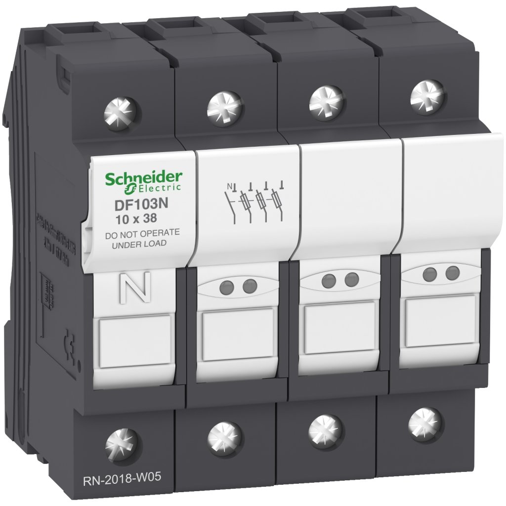 [Imagem PORTA FUSIVEL SEM INDICADOR 3P+N 32A 10X38 SCHNEIDER]