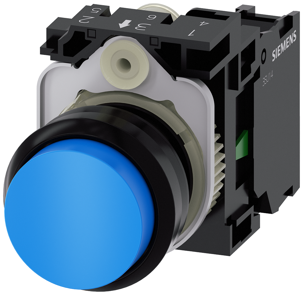 BOTÃO 22 MM REDONDO PLÁSTICO AZUL BOTÃO DE PRESSÃO ALTO RETO 3SU11000BB501BA0-ZY10 SIEMENS
