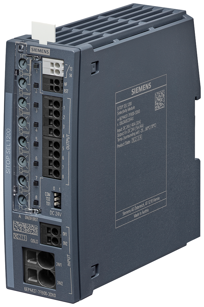 [Imagem do produto MÓD. SEL. SITOP SEL1200,24V CC/8X1 5A C/ CONT.SINALIZ.COLET. OU MONIT. DIAGN. 6EP44377FB003DX0 SIEMENS]