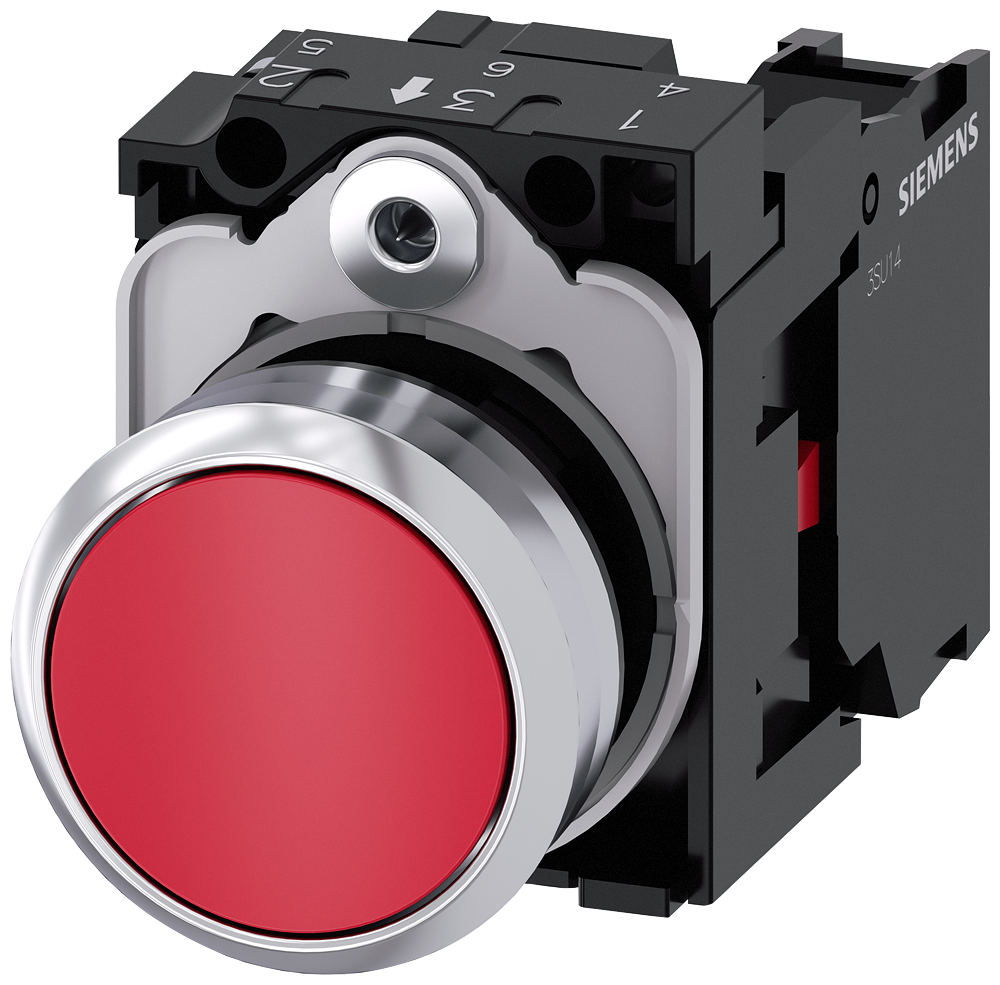 BOTÃO 22 MM REDONDO METAL DE ALTO BRILHO VERMELHO BOTÃO DE PRESSÃO PLA 3SU11500AB201CA0-ZX90 SIEMENS