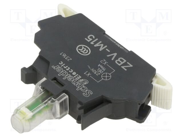 [Imagem do produto BLOCO DE CONTATO LUMINOSO LED BRANCO CONECTOR POR MOLA 230...240VCA ZBVM15 SCHNEIDER]