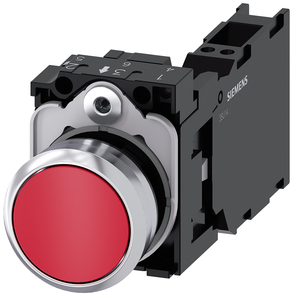 BOTÃO 22 MM REDONDO METAL DE ALTO BRILHO VERMELHO BOTÃO DE PRESSÃO PLA 3SU11500AB203FA0-ZY10 SIEMENS