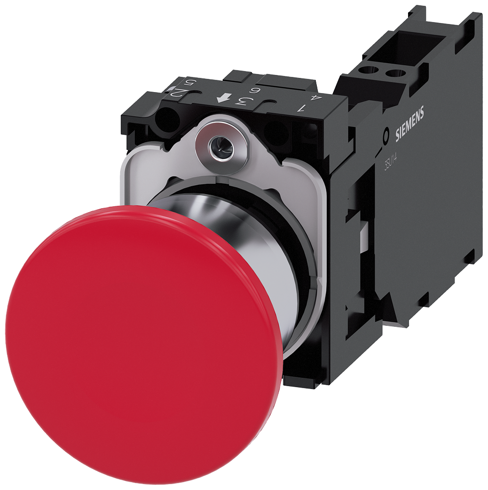 BOTÃO TIPO COGUMELO 22 MM REDONDO METAL DE ALTO BRILHO VERMELHO 40 MM 3SU11501BA203FA0-ZY12 SIEMENS