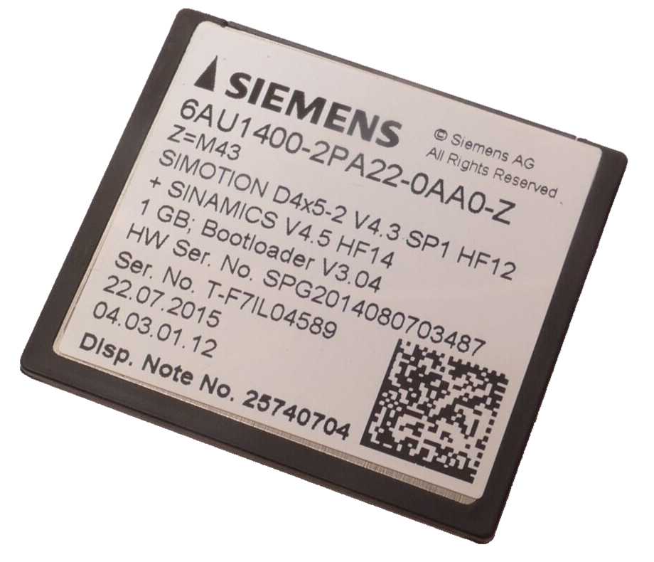 CARTÃO COMPACT FLASH SIMOTION D 1GB D4X5-2 V4.3.X 6AU14002PA220AA0 SIEMENS