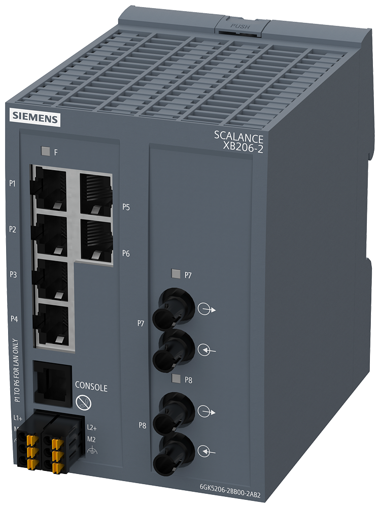 [Imagem SCALANCE XB206-2, SWITCH GER. CAMADA 2, 6XRJ45, 2X ST/BFOC MULTIMODO, DEF: PN IO 6GK52062BB002AB2 SIEMENS]