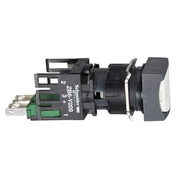 [Imagem BOTÃO 16MM PLÁSTICO  A IMPULSÃO QUADRADO XB6CA15B SCHNEIDER]