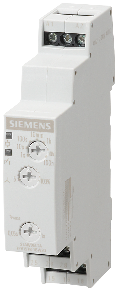 RELÉ DE TEMPO ELETRÔNICO FUNÇÃO ESTRELA-TRIÂNGULO 2NA 7 FAIXAS TEMPORAIS 0 7PV15781BW30 SIEMENS