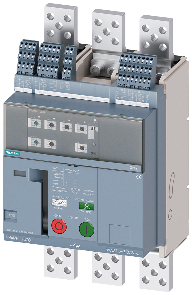 [Imagem do produto DISJUNTOR 3P 1600A 55KA 380V ETU360 LSIG 3VA2 3VA27161AD050AA0 SIEMENS]