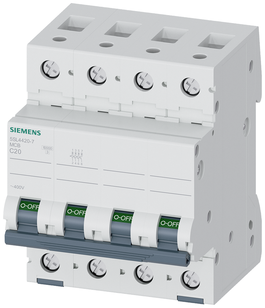 DISJUNTOR DE POTÊNCIA 400 V 10 KA 4 POLOS C 20 A 5SL44207 SIEMENS
