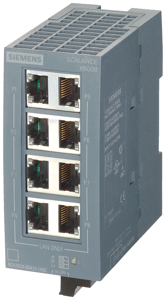 [Imagem MÓDULO COMUNICAÇÃO INDUSTRIAL SCALANCE XB008 8 PORTAS ETHERNET 24V CA CC 6GK50080BA101AB2 SIEMENS]