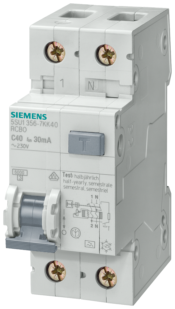 [Imagem DISJUNTOR DR UNIPOLAR 25A 6KA 30MA 5SU13567KK25 SIEMENS]
