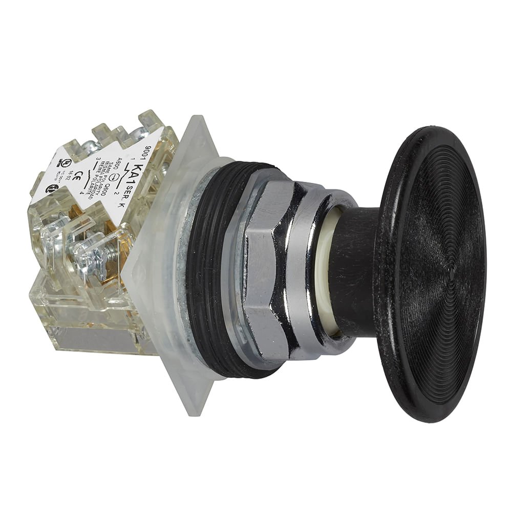 [Imagem BOTAO 30MM METALICO A IMPULSAO SOCO D57 1NA 1NF PRETO 9001KR25BH13 SCHNEIDER]