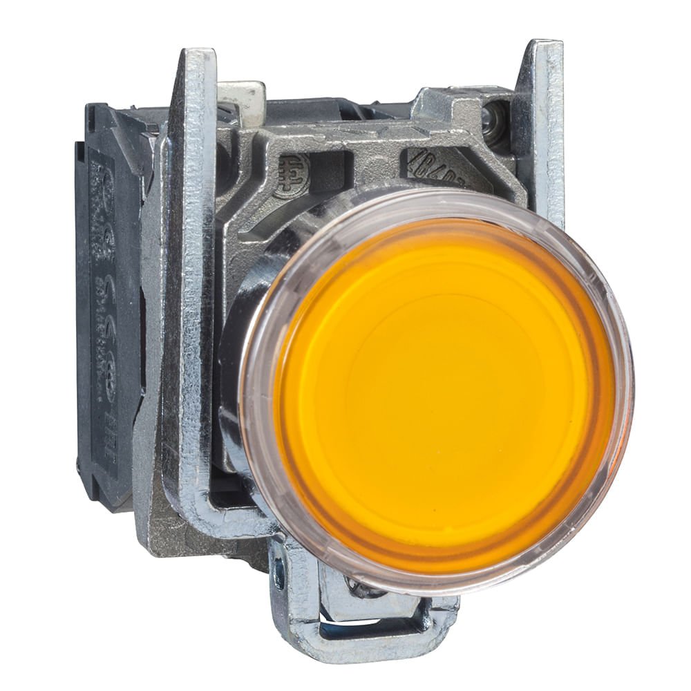 [Imagem BOTÃO LUMINOSO Ø22MM METÁLICO RETORNO POR MOLA, LARANJA, NA+NF, LÂMP =250V XB4BW3565 SCHNEIDER]