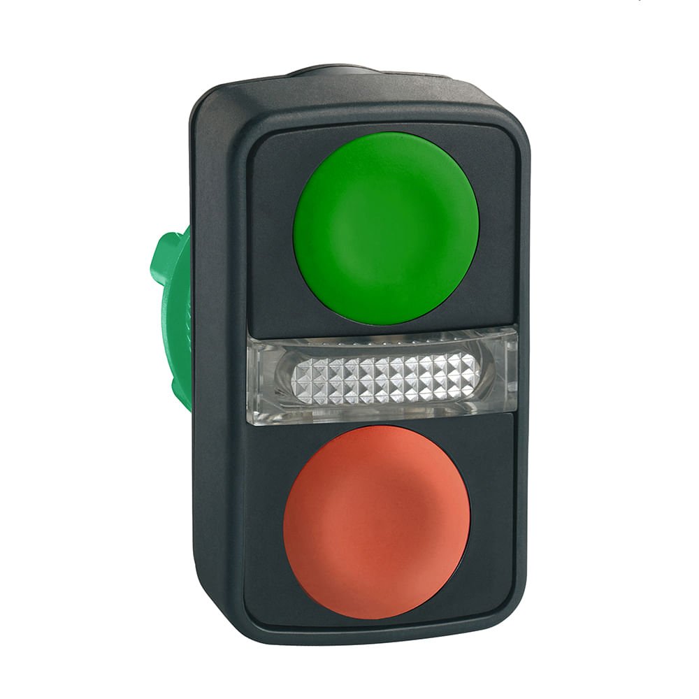 [Imagem do produto CABEÇOTE PARA BOTÃO DUPLO LUMINOSO Ø22MM PLÁSTICO, RETORNO POR MOLA, VERDE, VEMELHO ZB5AW7A3740 SCHNEIDER]