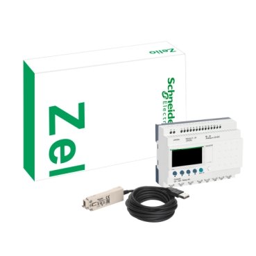 [Imagem KIT RELÉ INTELIGENTE COMPACTO 8 ENTRADAS/4 SAÍDAS DIGITAIS 24 VDC + CABO DE COMUNICAÇÃO ZELIO/PC DE 3 METROS + CDROM ZELIO SOFT 2 SR2PACKBD SCHNEIDER]