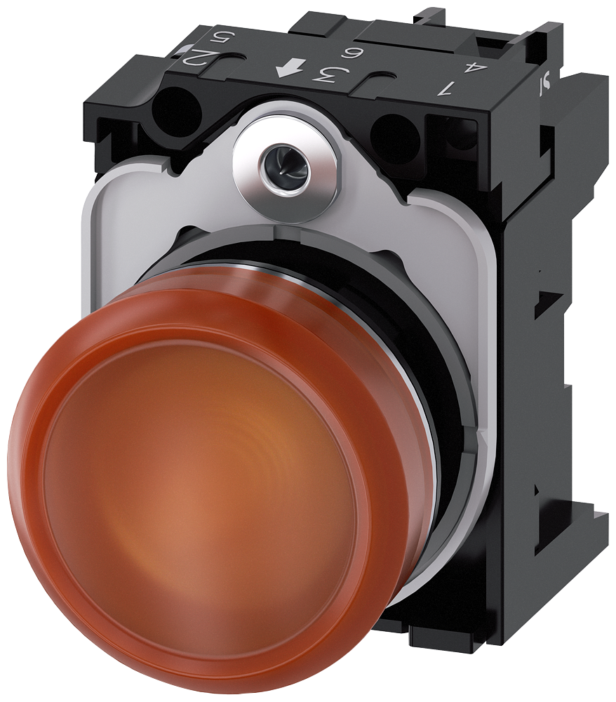 [Imagem do produto SINALIZADOR LUMINOSO, 22MM, REDONDO, METAL, ALTO BRILHO, ÂMBAR, LENTE, PLANO, 3SU11536AA001AA0 SIEMENS]