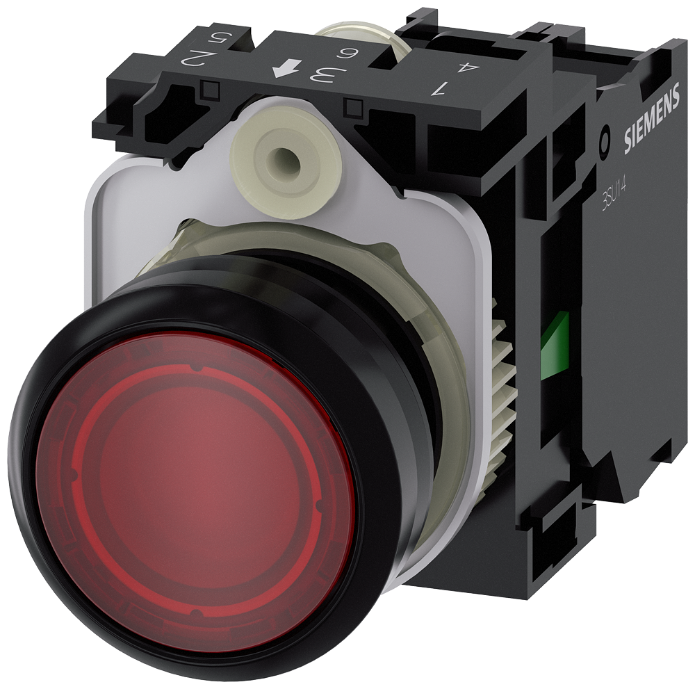 BOTÃO ILUMINADO 22 MM REDONDO PLÁSTICO VERMELHO BOTÃO DE PRESSÃO PLANO, 3SU11020AB201BA0-ZY13 SIEMENS