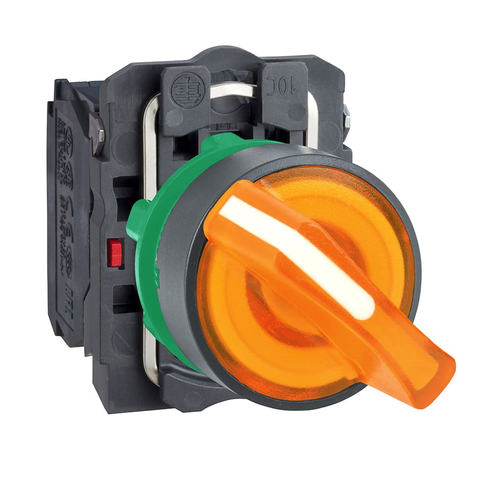 [Imagem COMUTADOR LUMINOSO Ø22MM PLÁSTICO 2 POSIÇÕES FIXAS, LARANJA, NA+NF, 24V XB5AK125B5 SCHNEIDER]