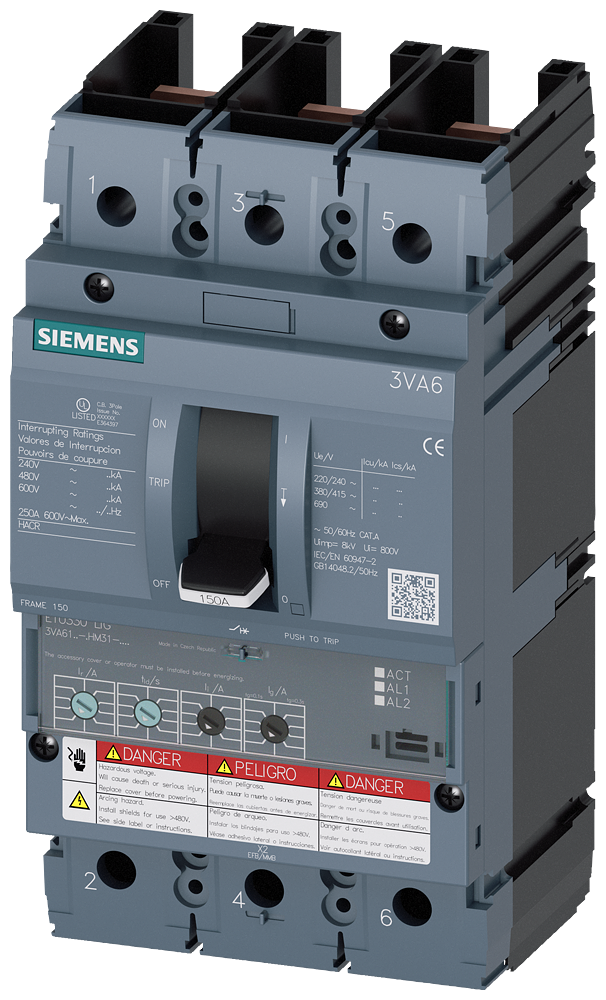 DISJUNTOR UL FRAME 150 150 A DE 3 POLOS 35 KA ETU3 LIG SEM CONEXÃO 3VA61405HM310AA0 SIEMENS