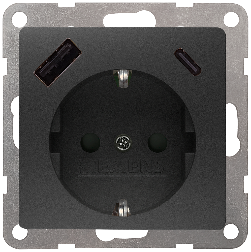 TOMADA SCHUKO USB 2 USB A+C MÁX. 18 W CARBONO METÁLICO 5UB19701CM01 SIEMENS