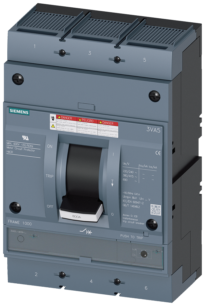 DISJUNTOR UL FRAME 800 600 A DE 3 POLOS TM AM ABOS DE AMB 3VA55600MH360AA0 SIEMENS
