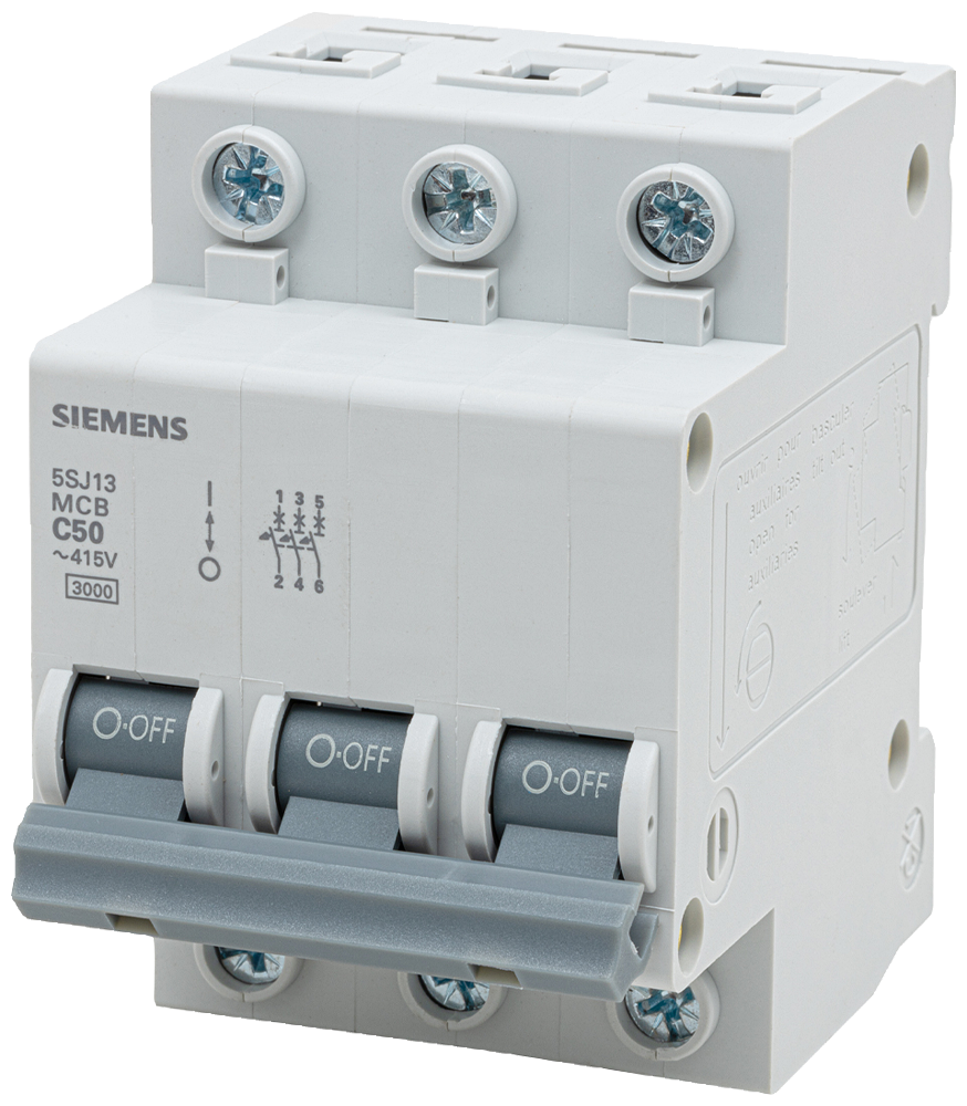 [Imagem DISJUNTOR MINI TRIPOLAR 50A 220/380V CURVA C 3KA 5SJ13507MB SIEMENS]