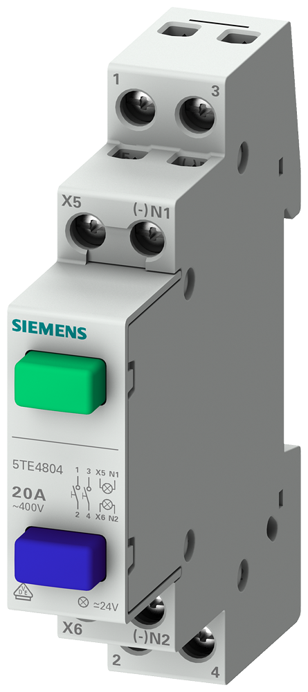 [Imagem BOTÃO, 1NA/1NF 20A, 1 TECLA AZUL SEM FUNÇÃO DE ENCAIXE 5TE4808 SIEMENS]