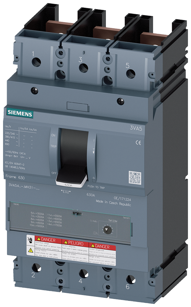 [Imagem DISJUNTOR 3VA5 UL FRAME 600 DE 3 POLOS, PROTEÇÃO DO ARRANCADOR TM120M,  AM, I... 3VA54400MU310AA0 SIEMENS]