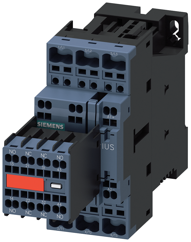 CONTATOR AC-3E 12 A/5,5 KW/400V 3 POLOS DC24V 2NA+2NF BORNE DE MOLA 3RT20242BB443MA0 SIEMENS