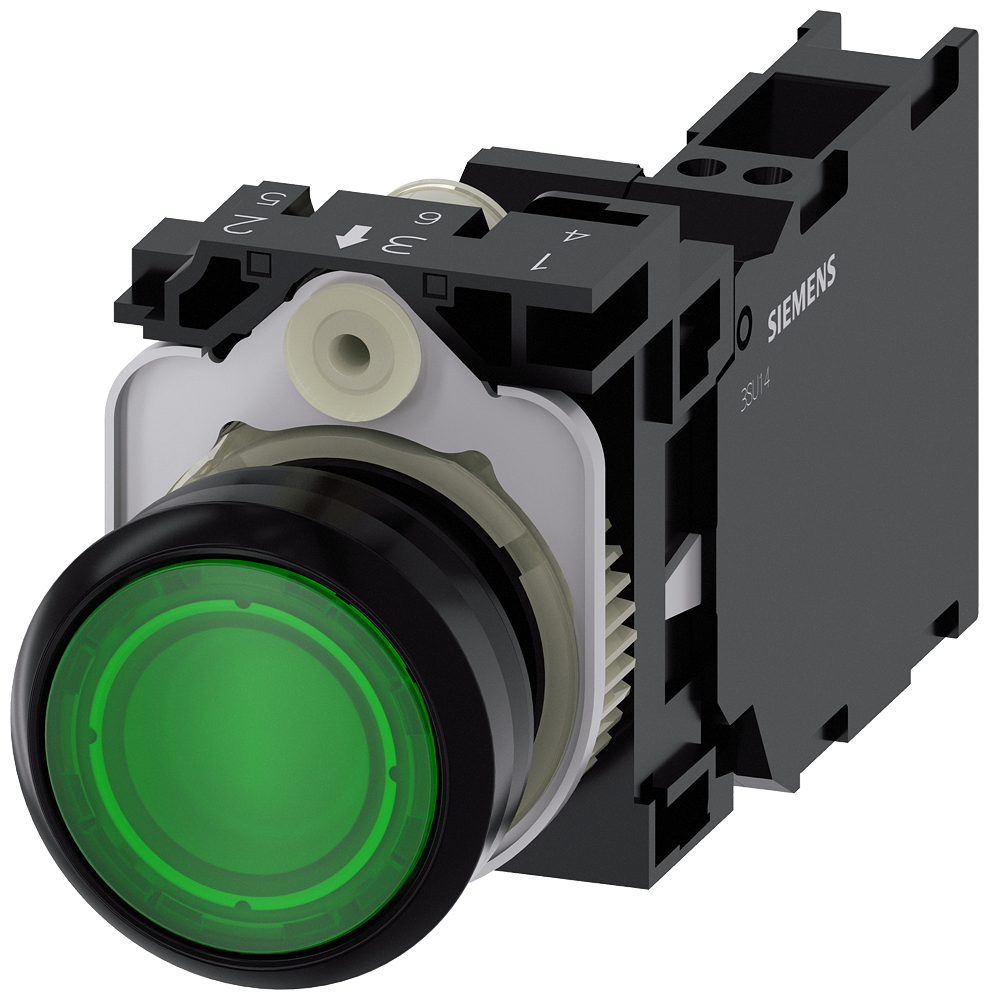 BOTÃO ILUMINADO 22 MM REDONDO PLÁSTICO VERDE BOTÃO DE PRESSÃO PLANO TE 3SU11060AB403FA0-ZX90 SIEMENS
