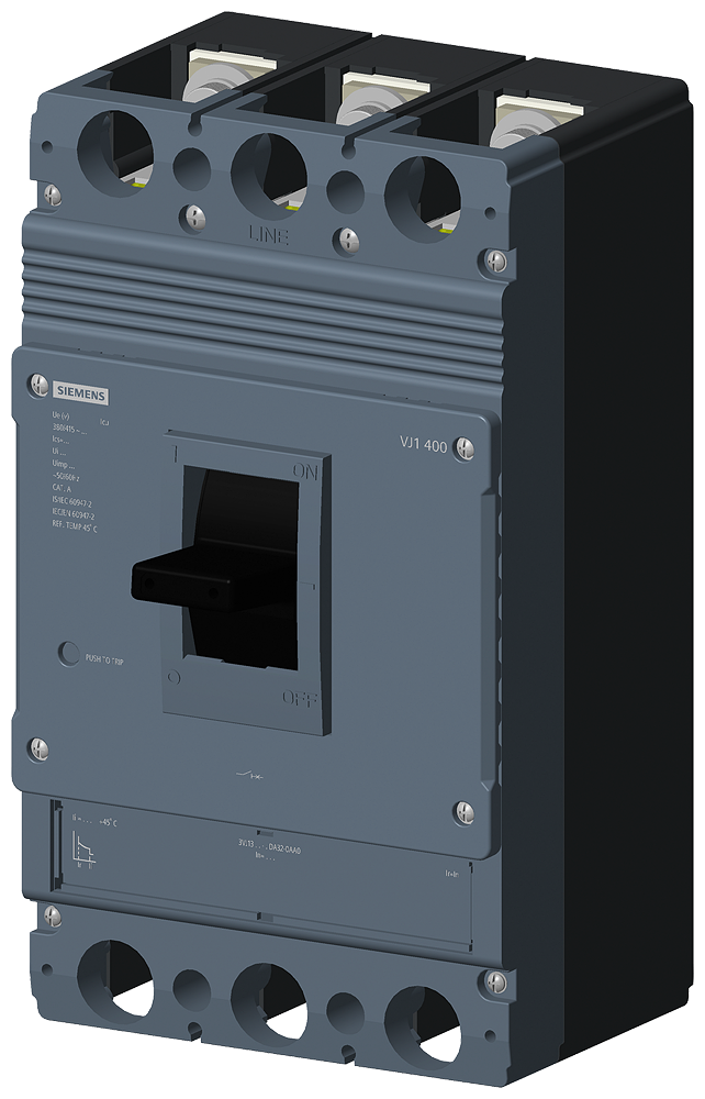 DISJUNTOR 3VJ1 IEC TAMANHO 3VJ13 400 A PROTEÇÃO DE CONDUTORES FTFM DE 3 POLOS 3VJ13408DA320AA0 SIEMENS