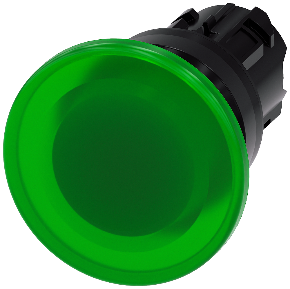 BOTÃO LUMINOSO EM FORMA DE COGUMELO 22 MM REDONDO PLÁSTICO VERDE 40 MM 3SU10011BD400AA0-ZY10 SIEMENS