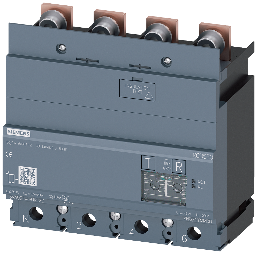 [Imagem UNIDADE DE CORRENTE RESIDUAL RCD520 BASIC RCD TIPO A MONTADA EMBAIXO 3VA92140RL20 SIEMENS]