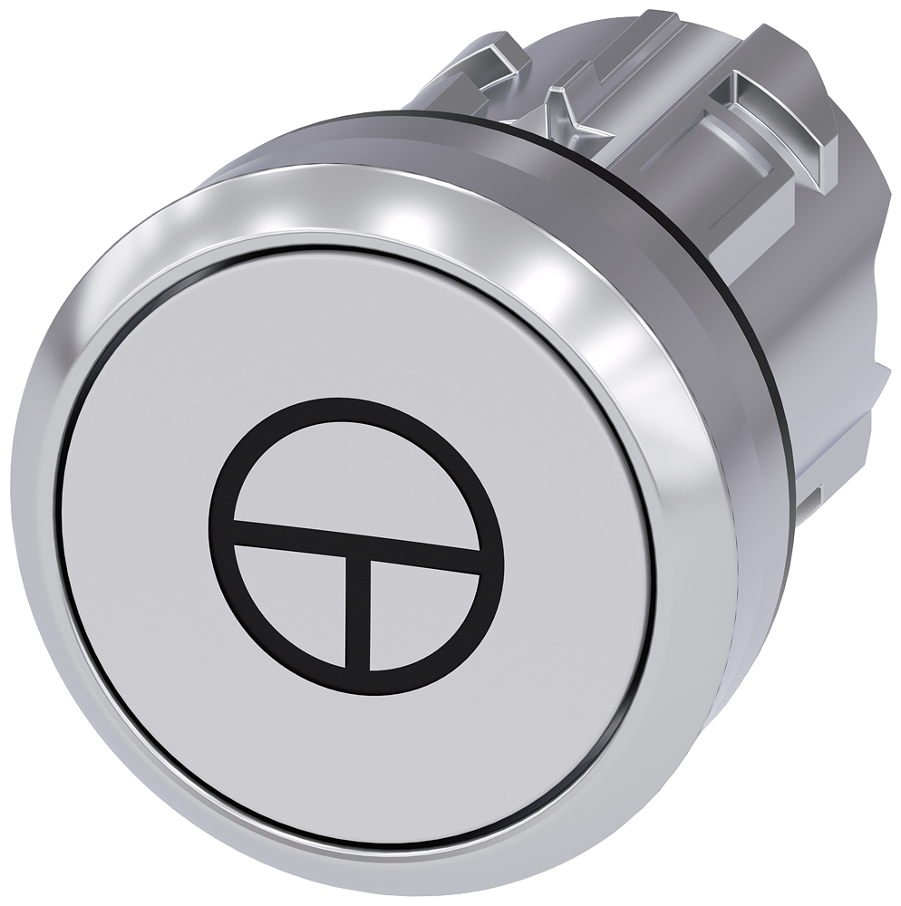 BOTÃO 22 MM REDONDO METAL DE ALTO BRILHO BRANCO COM SÍMBOLO: COMANDO PO 3SU10500AB600AB0-ZX90 SIEMENS