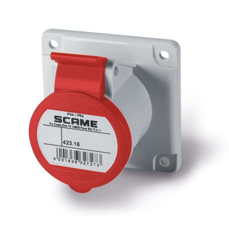 [Imagem TOMADA INDUSTRIAL 2P+E IP44/IP54 16A 9H 423.1668/R SCAME]