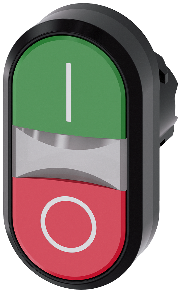 [Imagem BOTÃO FRONTAL DUPLO PLÁSTICO  "I/O" VERDE/VERMELHO 3SU10003AB420AK0 SIEMENS]