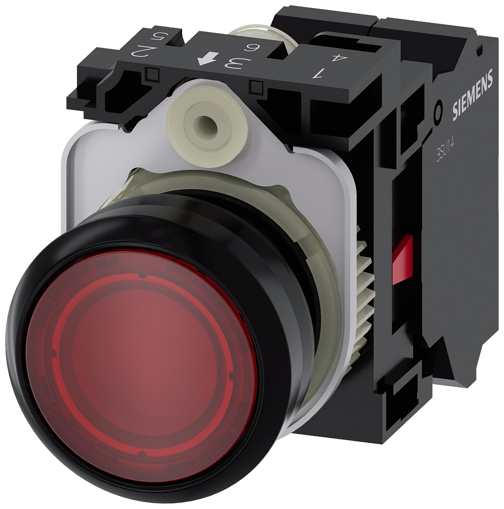 BOTÃO ILUMINADO 22 MM REDONDO PLÁSTICO VERMELHO BOTÃO DE PRESSÃO PLANO, 3SU11020AB203CA0-ZX90 SIEMENS