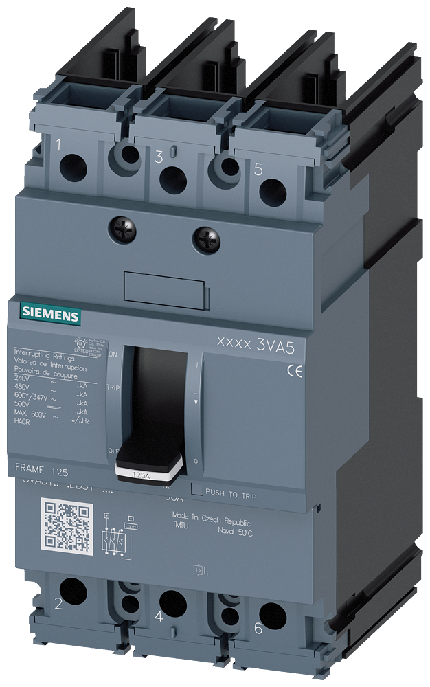 DISJUNTOR UL FRAME 125 100 A DE 3 POLOS 65 KA TM FTFM SEM CONEXÃO 3VA51106ED311AA0 SIEMENS