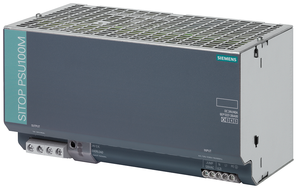 [Imagem FONTE DE ALIMENTAÇÃO ESTABILIZADA E-120/230VCA S-24 VAC 40A SITOP PSU100M 6EP13373BA00 SIEMENS]